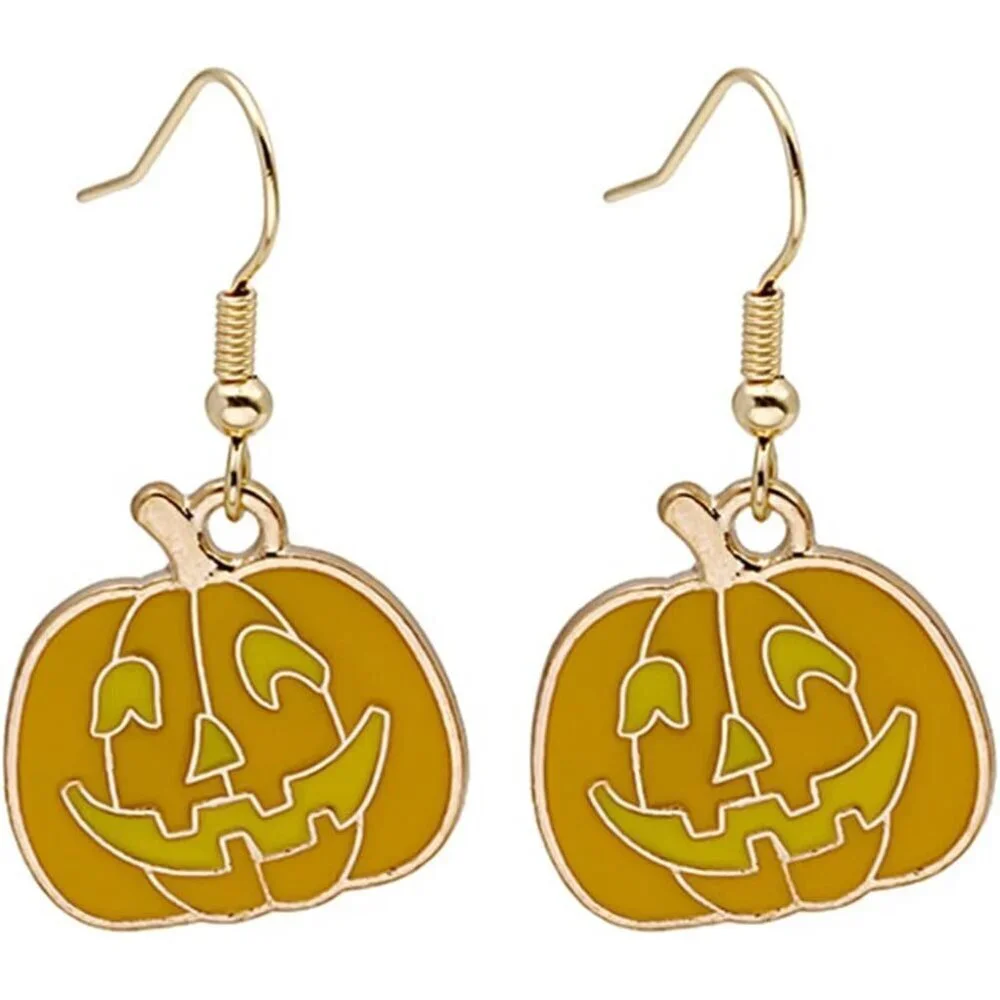 Women's Yellow Pumpkin Halloween Dangle Earrings Stainless Steel Witch Hat Ghost